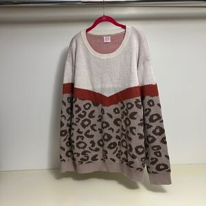 Wanna B Animal Cheetah Print Knit Oversized Long Sleeve Sweater